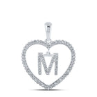 Romantic Reflections: 10kt White Gold Womens Round Diamond Heart M Letter Pendant - Splendid Jewellery