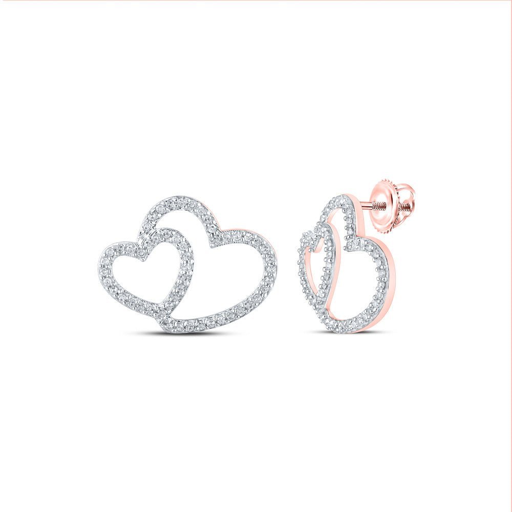 Romantic Rose: 10kt Rose Gold Womens Round Diamond Heart Earrings 1/3 Cttw - Splendid Jewellery