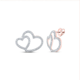 Romantic Rose: 10kt Rose Gold Womens Round Diamond Heart Earrings 1/3 Cttw - Splendid Jewellery
