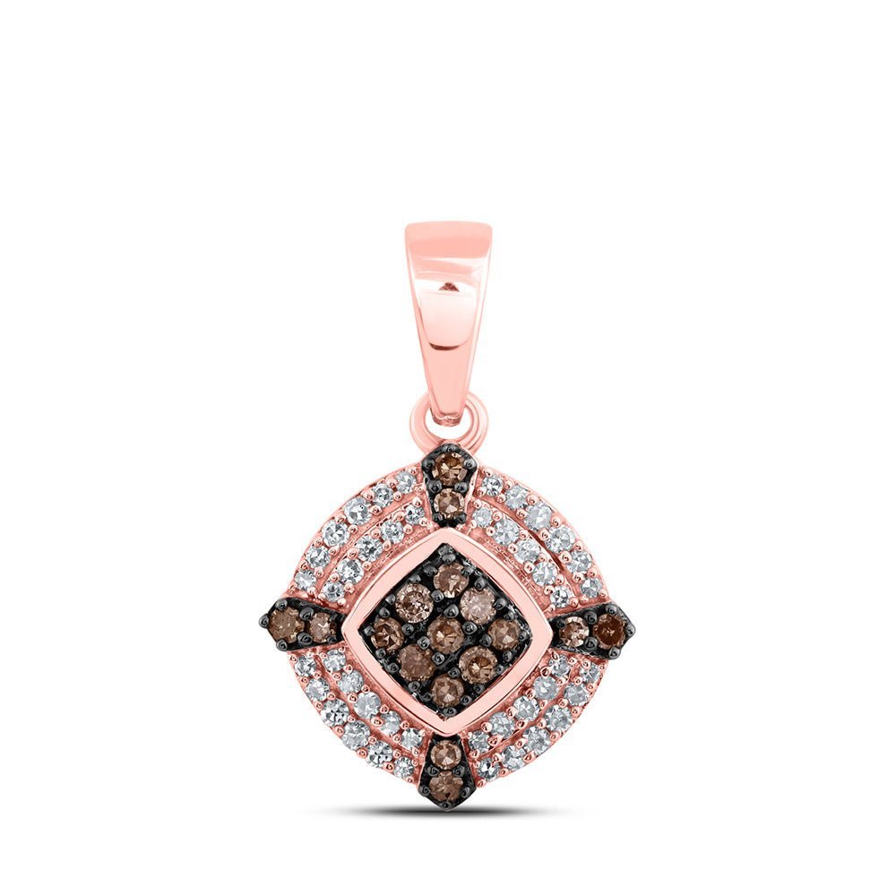 Romantic Rose Gold Brown Diamond Offset Square Pendant - Splendid Jewellery