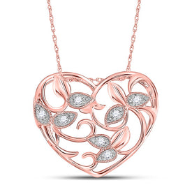 Romantic Rose Gold Diamond Floral Heart Pendant - Top View