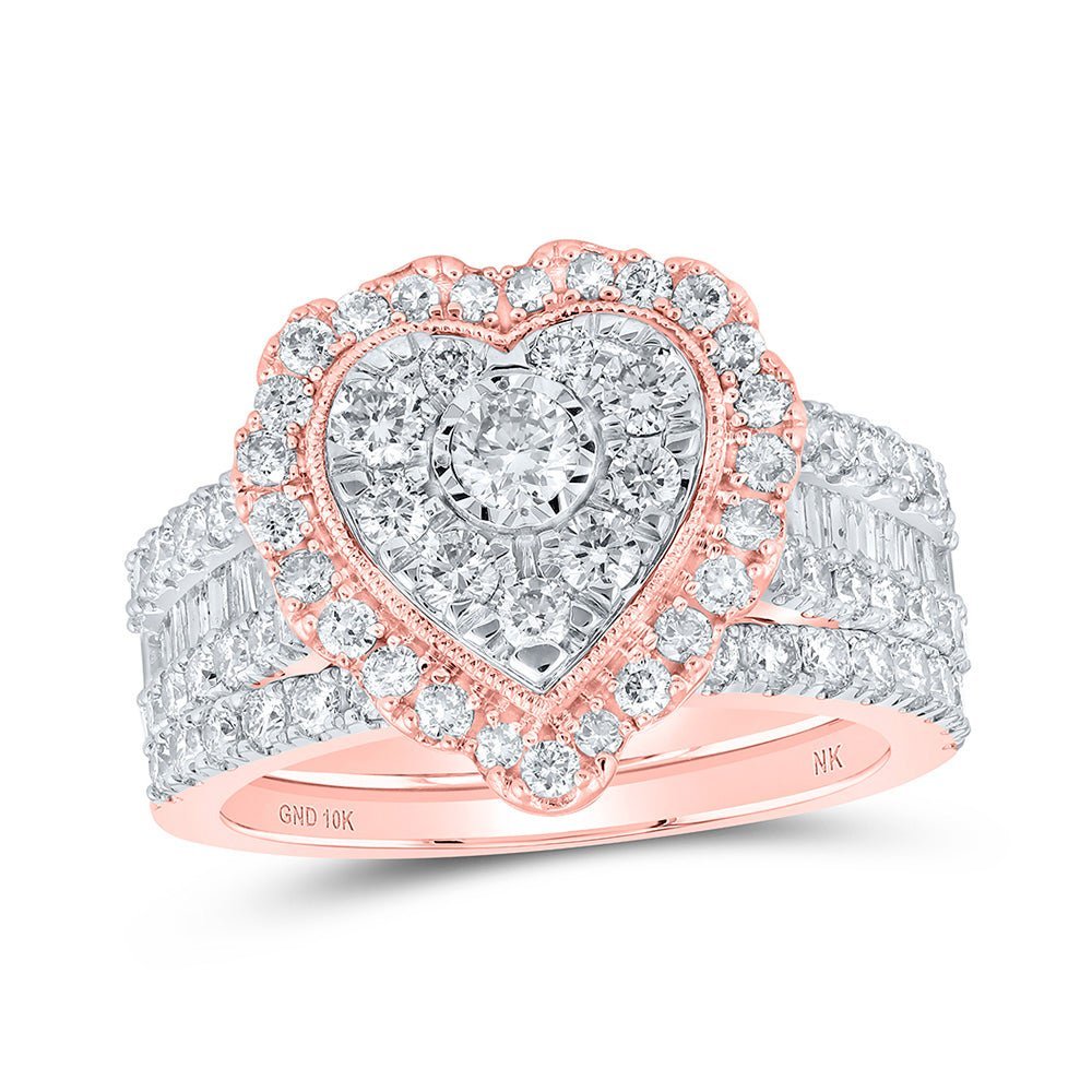 Romantic Rose Gold Diamond Heart Bridal Wedding Ring Set - Splendid Jewellery