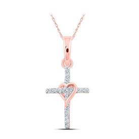 Romantic Rose Gold Diamond Heart Cross Pendant - Splendid Jewellery