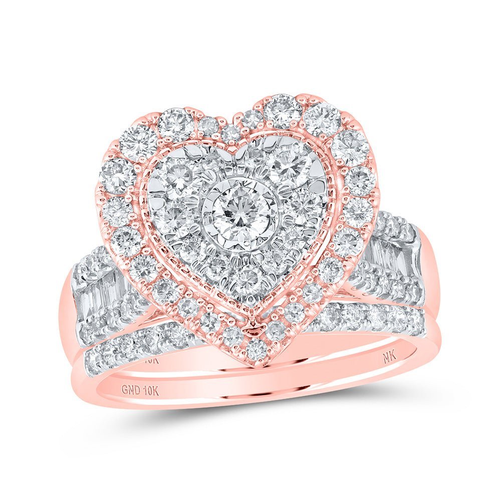 Romantic Rose Gold Diamond Heart Wedding Ring Band Set - Splendid Jewellery