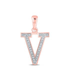 Romantic Rose Gold Diamond Initial V Pendant - Personalized Charm Necklace - Splendid Jewellery