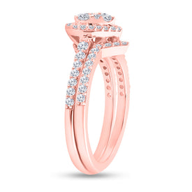 Romantic Rose Gold Heart-Shaped Diamond Wedding Ring Set - Top View