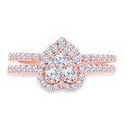 Romantic Rose Gold Heart-Shaped Diamond Wedding Ring Set - Front View