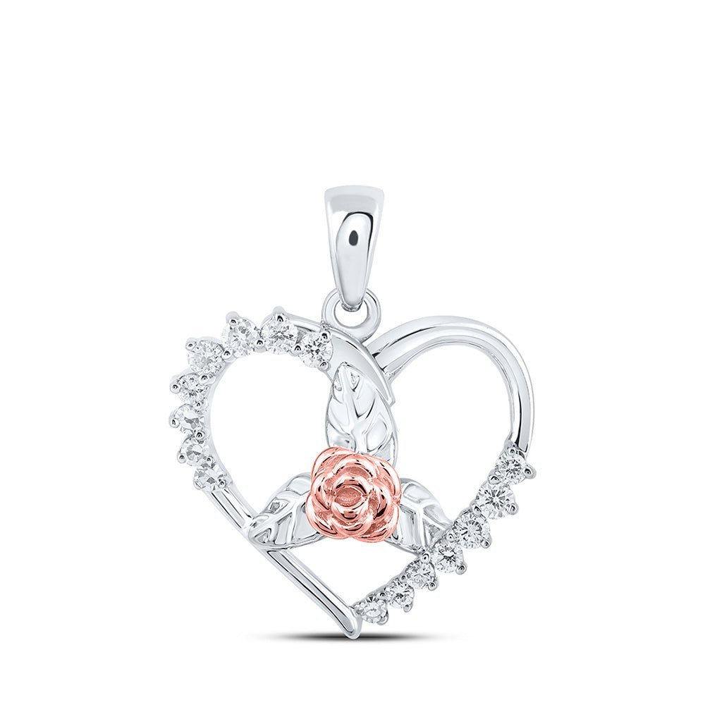 Romantic Rose Heart Diamond Pendant - 10kt Two - tone Gold - Splendid Jewellery