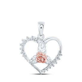Romantic Rose Heart Diamond Pendant - 10kt Two - tone Gold - Splendid Jewellery