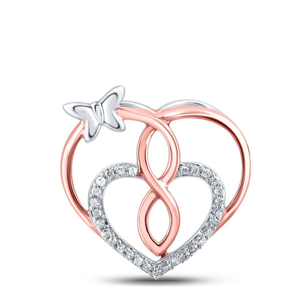 Romantic Rose - Tone Diamond Heart & Butterfly Pendant - Splendid Jewellery