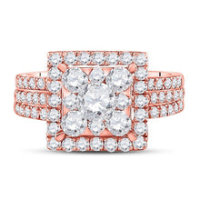 Load image into Gallery viewer, Rose Elegance: 14kt Rose Gold Diamond Square Bridal Wedding Ring Band Set - Splendid Jewellery