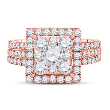 Load image into Gallery viewer, Rose Elegance: 14kt Rose Gold Diamond Square Bridal Wedding Ring Band Set Front View from Splendid Jewellery