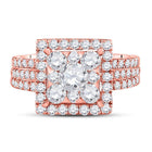 Rose Elegance: 14kt Rose Gold Diamond Square Bridal Wedding Ring Band Set Front View from Splendid Jewellery