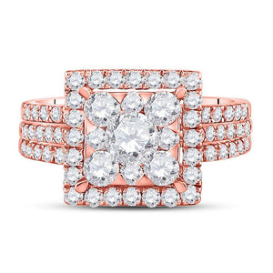 Rose Elegance: 14kt Rose Gold Diamond Square Bridal Wedding Ring Band Set - Splendid Jewellery