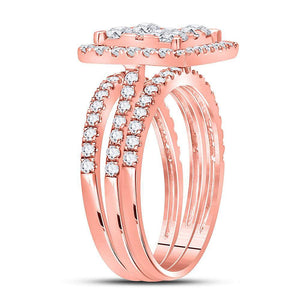 Rose Elegance: 14kt Rose Gold Diamond Square Bridal Wedding Ring Band Set - Splendid Jewellery