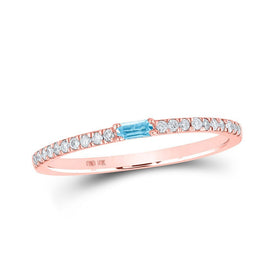 Rose Gold Aquamarine Baguette Diamond Band - A Captivating Gemstone Ring - Splendid Jewellery