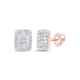 Rose Gold Baguette Diamond Cluster Earrings - 3/4 Cttw: A Mesmerizing Rectangular Sparkle - Splendid Jewellery