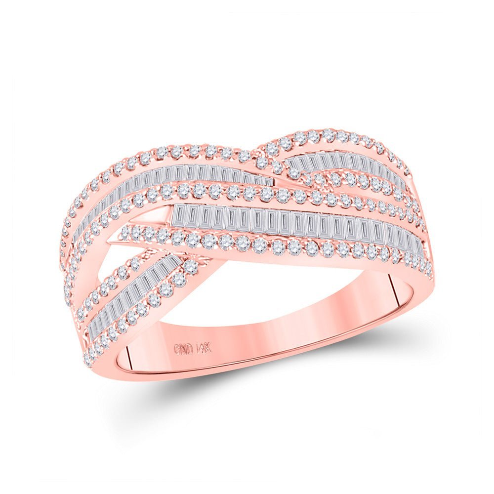 Rose Gold Baguette Diamond Crossover Band Ring: A Dazzling Display of Elegance and Sophistication - Splendid Jewellery