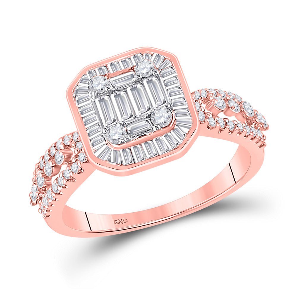 Rose Gold Baguette Diamond Square Cluster Ring - A Captivating Statement Piece - Splendid Jewellery