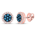 Rose Gold Blue Diamond Flower Cluster Earrings - Exquisite Floral Beauty - Splendid Jewellery