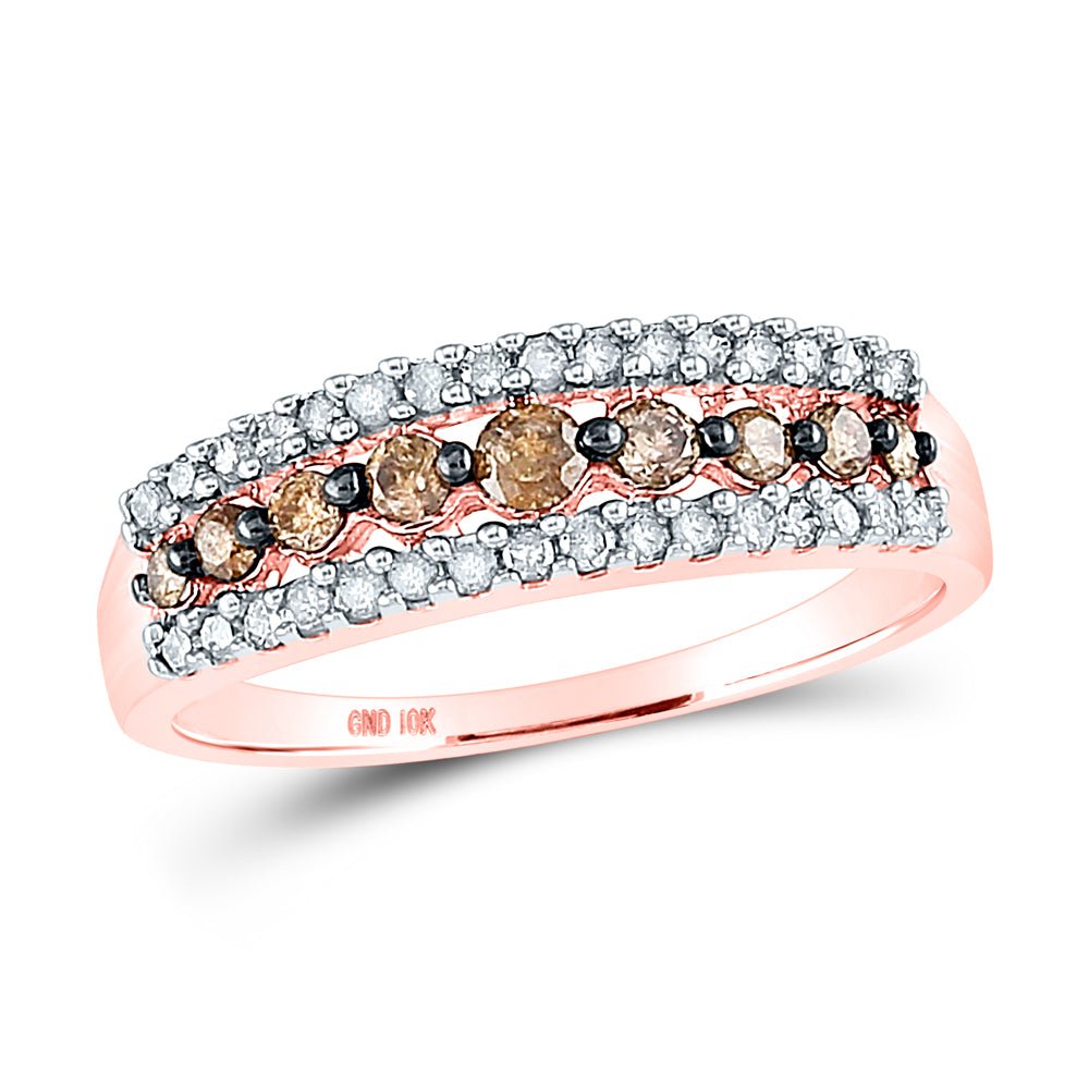 Rose Gold Brown Diamond Elegance: 10kt Women's Band Ring - Splendid Jewellery