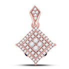 Rose Gold Diamond and Sapphire Cluster Pendant | Stunning 14kt Rose Gold Womens Round Diamond Offset Square Pendant with Lab Blue Sapphire | Splendid Jewellery - Splendid Jewellery
