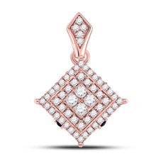Load image into Gallery viewer, Rose Gold Diamond and Sapphire Cluster Pendant | Stunning 14kt Rose Gold Womens Round Diamond Offset Square Pendant with Lab Blue Sapphire | Splendid Jewellery - Splendid Jewellery