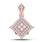 Rose Gold Diamond and Sapphire Cluster Pendant | Stunning 14kt Rose Gold Womens Round Diamond Offset Square Pendant with Lab Blue Sapphire | Splendid Jewellery - Splendid Jewellery