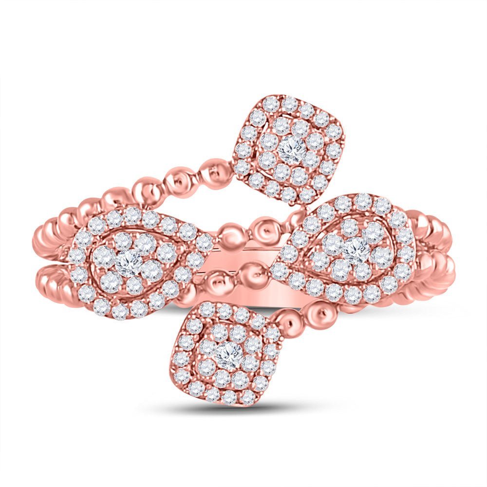 Rose Gold Diamond Beaded Geometric Wrap Fashion Ring - Splendid Jewellery