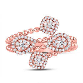 Rose Gold Diamond Beaded Geometric Wrap Fashion Ring - Splendid Jewellery