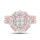Rose Gold Diamond Cluster Bridal Wedding Ring Set - Enchanting Elegance - Splendid Jewellery