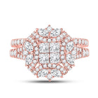 Rose Gold Diamond Cluster Bridal Wedding Ring Set - Enchanting Elegance - Splendid Jewellery