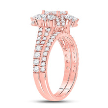 Load image into Gallery viewer, Rose Gold Diamond Cluster Bridal Wedding Ring Set - Enchanting Elegance - Side View