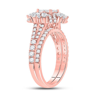 Rose Gold Diamond Cluster Bridal Wedding Ring Set - Enchanting Elegance - Splendid Jewellery