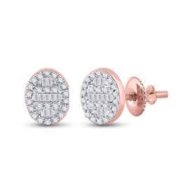 Rose Gold Diamond Cluster Oval Earrings - Timeless Elegance in 10kt Gold - Splendid Jewellery