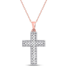 Load image into Gallery viewer, Rose Gold Diamond Cross Pendant | 14kt Rose Gold Womens Round Diamond Cross Pendant 1/2 Cttw | Splendid Jewellery - Splendid Jewellery