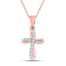 Rose Gold Diamond Cross Pendant | Elegant 10kt Rose Gold Womens Round Diamond Cross Pendant 1/10 Cttw - Splendid Jewellery