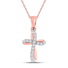 Load image into Gallery viewer, Rose Gold Diamond Cross Pendant | Elegant 10kt Rose Gold Womens Round Diamond Cross Pendant 1/10 Cttw - Splendid Jewellery