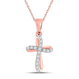 Rose Gold Diamond Cross Pendant | Elegant 10kt Rose Gold Womens Round Diamond Cross Pendant 1/10 Cttw - Splendid Jewellery