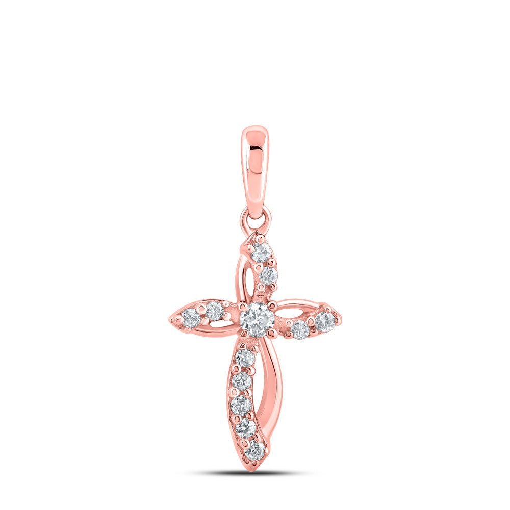 Rose Gold Diamond Cross Pendant | Elegant 10kt Rose Gold Womens Round Diamond Cross Pendant 1/6 Cttw | Splendid Jewellery - Splendid Jewellery