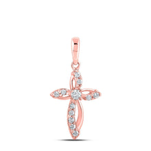 Load image into Gallery viewer, Rose Gold Diamond Cross Pendant | Elegant 10kt Rose Gold Womens Round Diamond Cross Pendant 1/6 Cttw | Splendid Jewellery - Splendid Jewellery