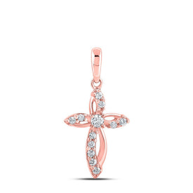 Rose Gold Diamond Cross Pendant | Elegant 10kt Rose Gold Womens Round Diamond Cross Pendant 1/6 Cttw | Splendid Jewellery - Splendid Jewellery