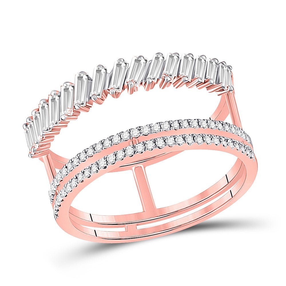 Rose Gold Diamond Fusion Ring | 14kt Rose Gold Womens Baguette Round Diamond Modern Negative Space Ring 5/8 Cttw | Splendid Jewellery - Splendid Jewellery