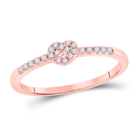 Rose Gold Diamond Heart Knot Stackable Band Ring - A Dazzling Symbol of Love and Elegance - Alternate view 1 from Splendid Jewellery