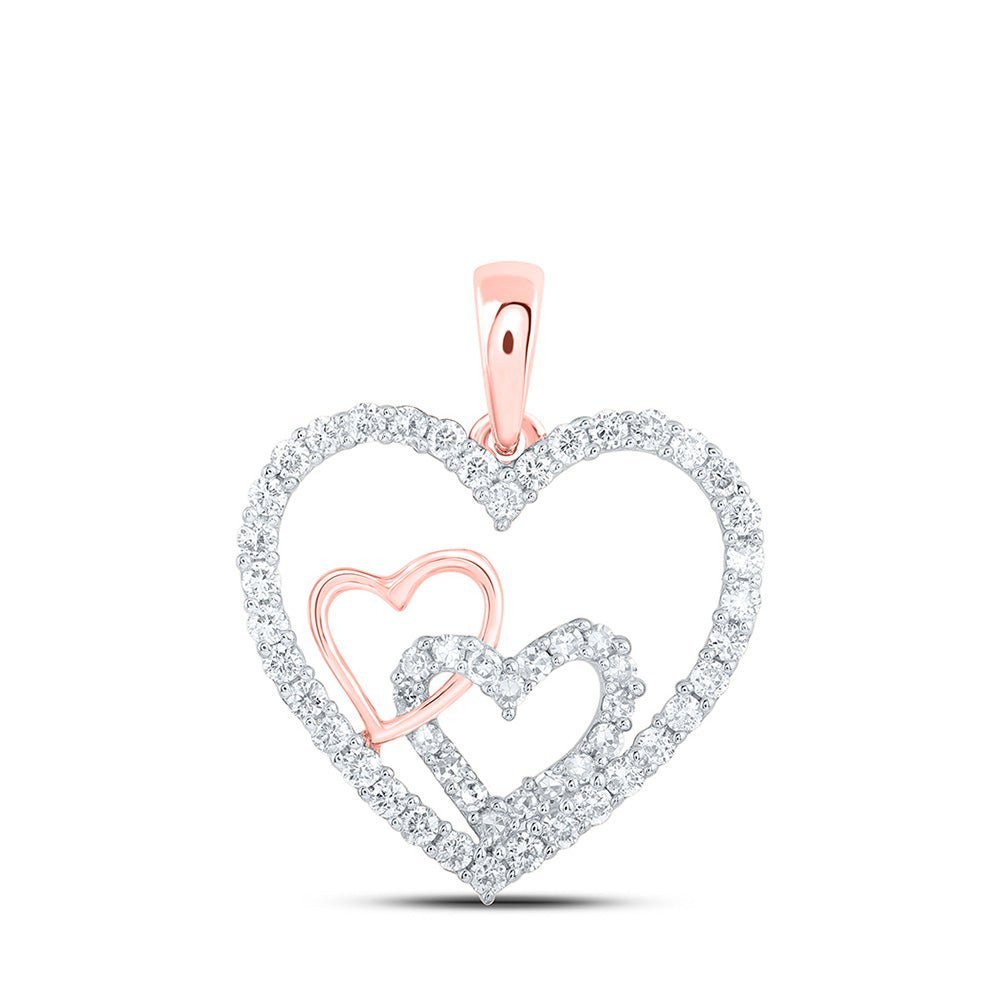 Rose Gold Diamond Heart of Love Pendant | 10kt Womens Round Diamond Nested Heart Pendant 3/8 Cttw | Splendid Jewellery - Splendid Jewellery