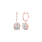 Rose Gold Diamond Square Dangle Hoop Earrings - Splendid Jewellery