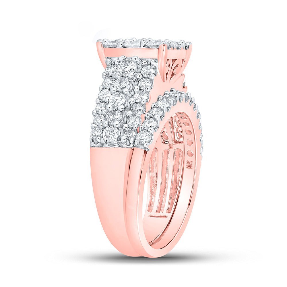 Rose Gold Radiance: 10kt Round Diamond Bridal Wedding Ring Band Set 2 Cttw - Splendid Jewellery
