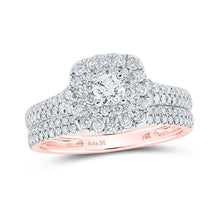 Load image into Gallery viewer, Rose Gold Radiance: 14kt Round Diamond Square Halo Bridal Wedding Ring Band Set - Splendid Jewellery
