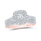 Rose Gold Radiance: 14kt Round Diamond Square Halo Bridal Wedding Ring Band Set - Splendid Jewellery