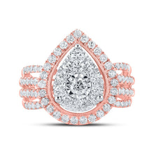 Load image into Gallery viewer, Rose Gold Teardrop Pear Diamond Cluster Ring - 1.5 Carat Total Weight - Front View